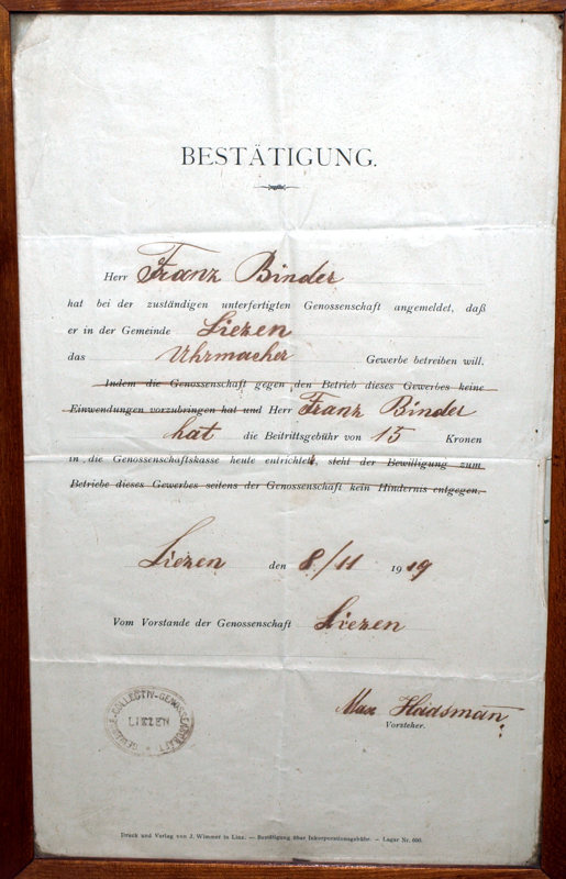 Urkunde Gewerbeanmeldung 1919